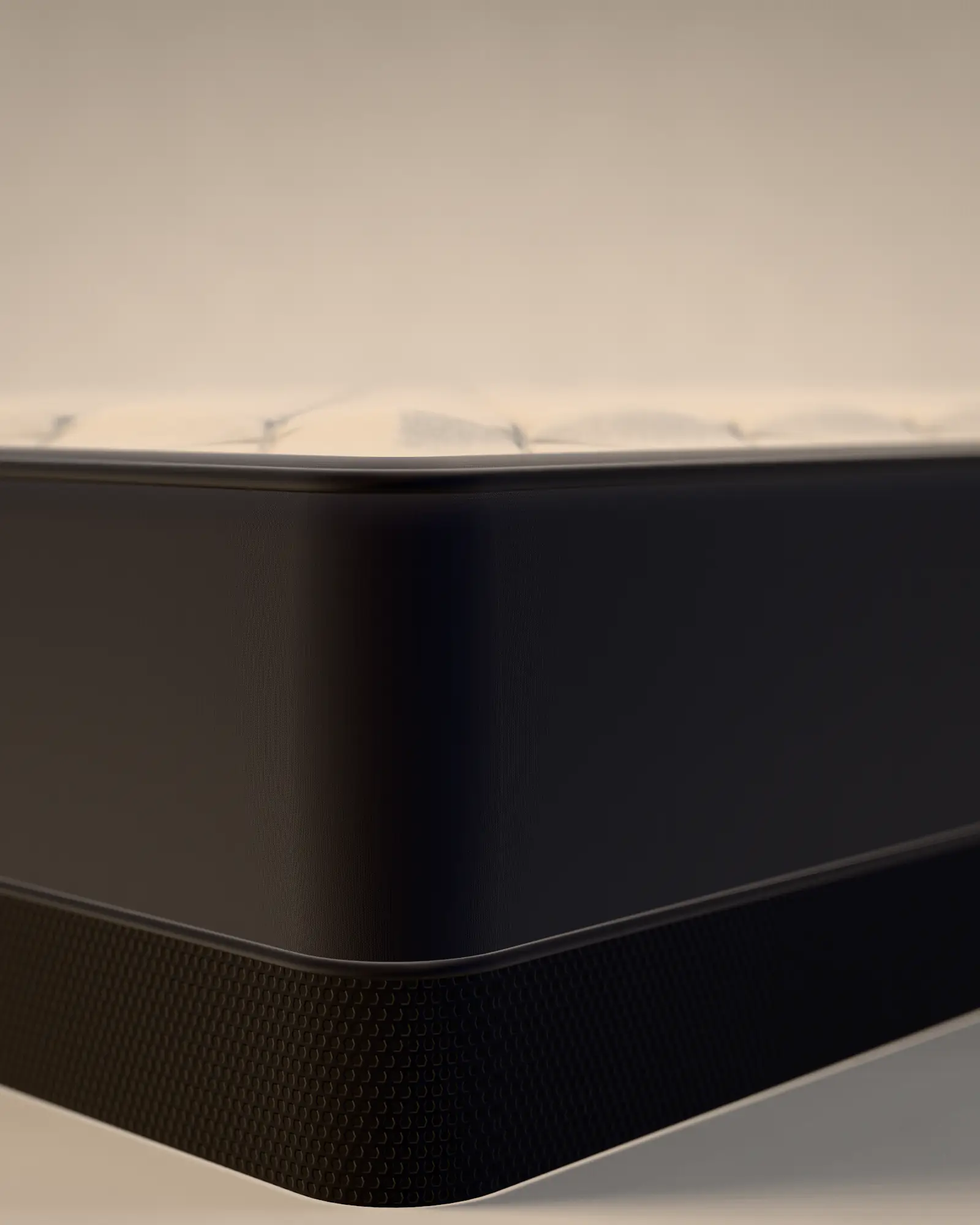 Illustration: close-up of a hybrid mattress's cover, edge and bedding — rendered artwork, not a product photo